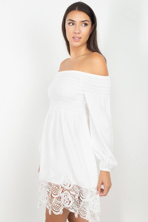 Smocking Off Shoulder Lace Dress - Deals Kiosk