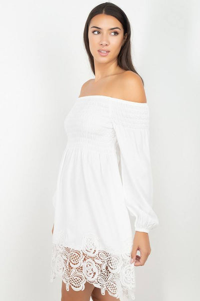 Smocking Off Shoulder Lace Dress - Deals Kiosk