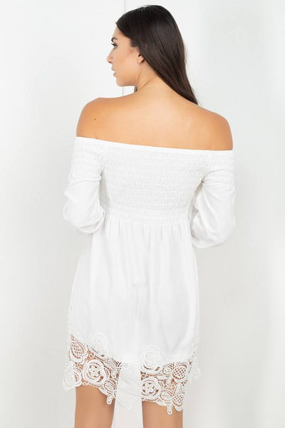 Smocking Off Shoulder Lace Dress - Deals Kiosk