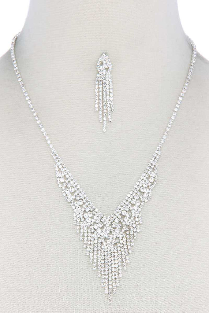 V Shape Dangle Rhinestone Necklace - Deals Kiosk