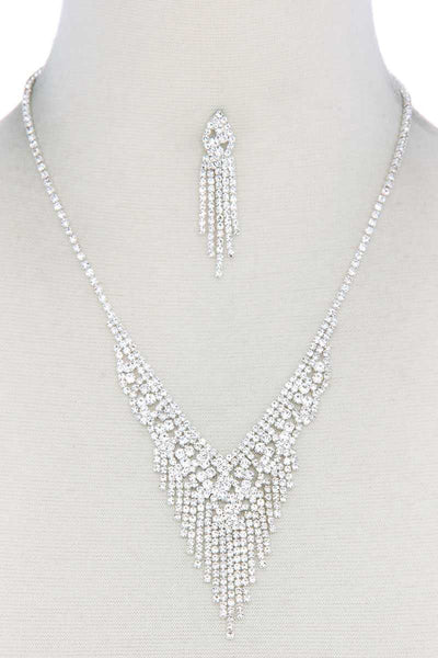 V Shape Dangle Rhinestone Necklace - Deals Kiosk
