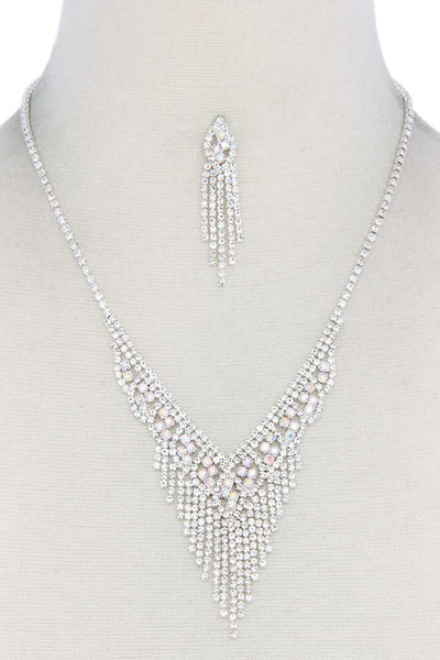 V Shape Dangle Rhinestone Necklace - Deals Kiosk