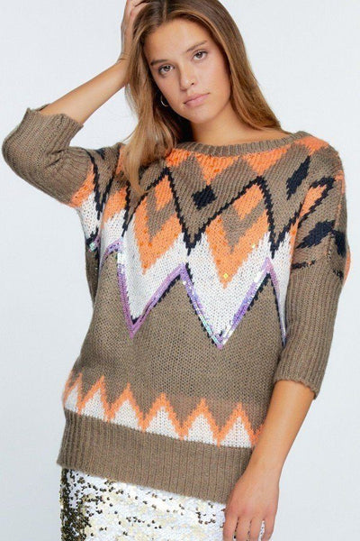 Aztec Pattern With Glitter Accent Sweater - Deals Kiosk