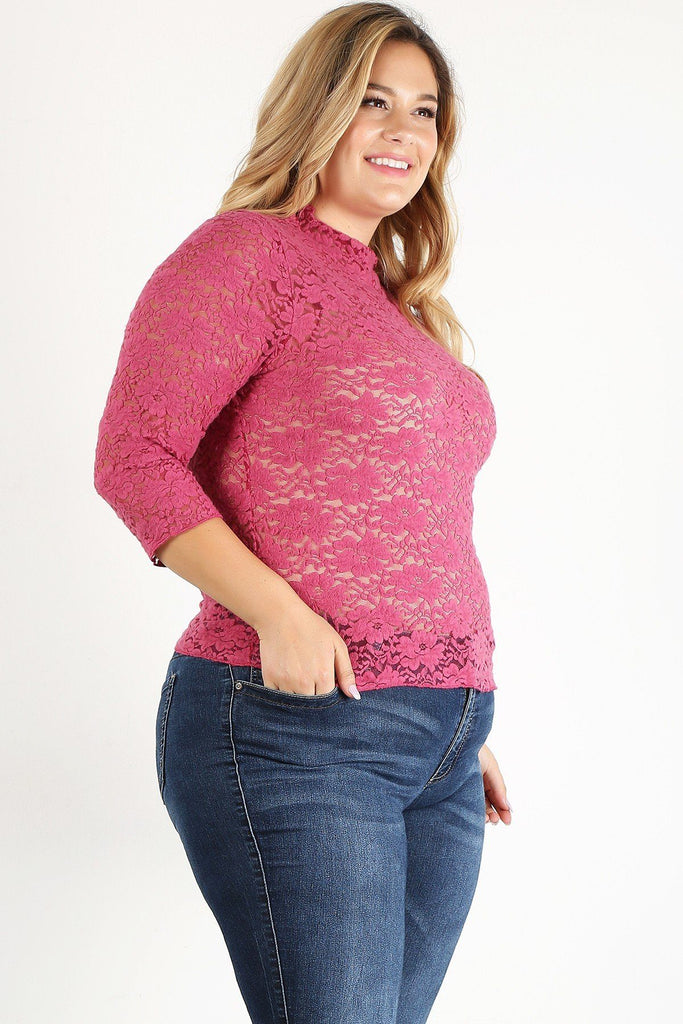 Plus Size Sheer Lace Fitted Top - Deals Kiosk