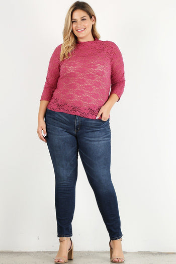 Plus Size Sheer Lace Fitted Top - Deals Kiosk