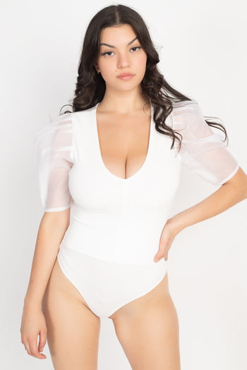 Organza Puff Sleeve Bodysuit - Deals Kiosk
