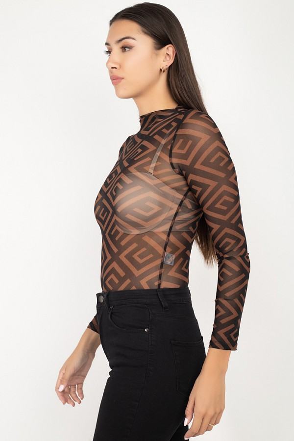 Long Sleeve Geometric Bodysuit - Deals Kiosk