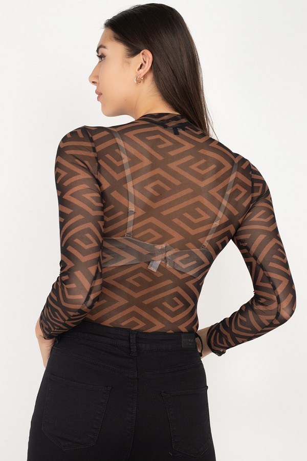 Long Sleeve Geometric Bodysuit - Deals Kiosk