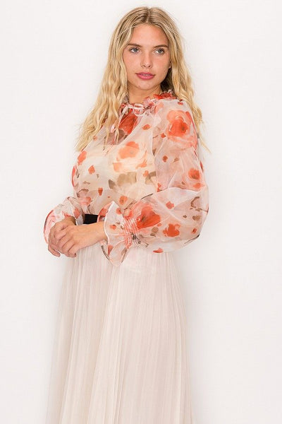 Floral Print Ruffled Organza Top - Deals Kiosk