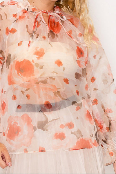 Floral Print Ruffled Organza Top - Deals Kiosk
