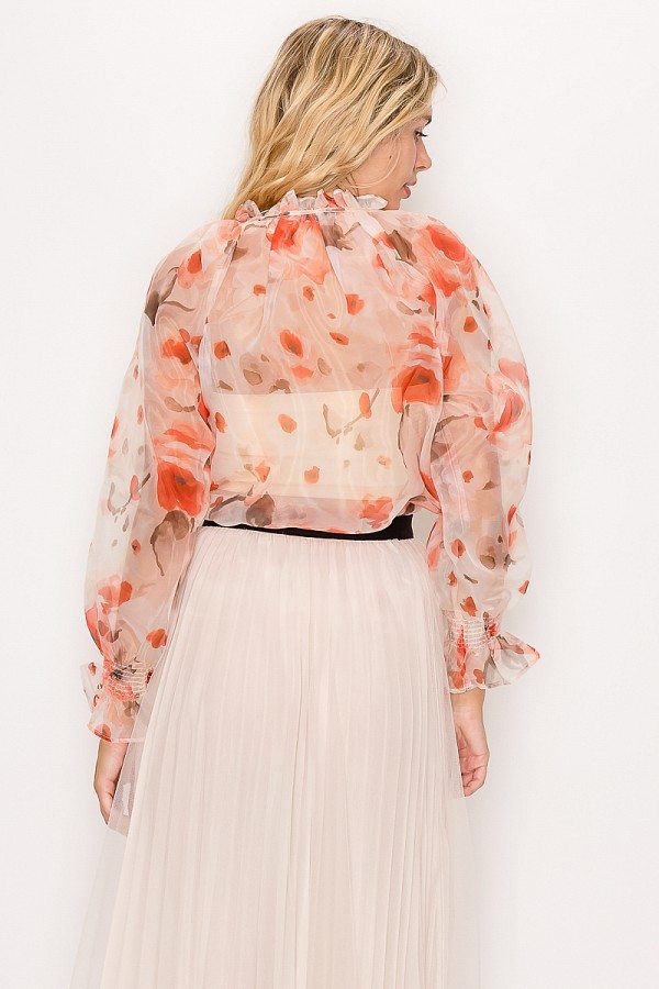 Floral Print Ruffled Organza Top - Deals Kiosk