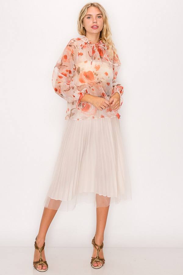 Floral Print Ruffled Organza Top - Deals Kiosk