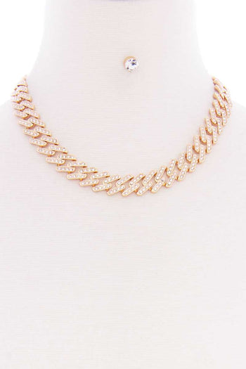 Chunky Stud Stone Metal Chain Short Necklace Earring Set - Deals Kiosk