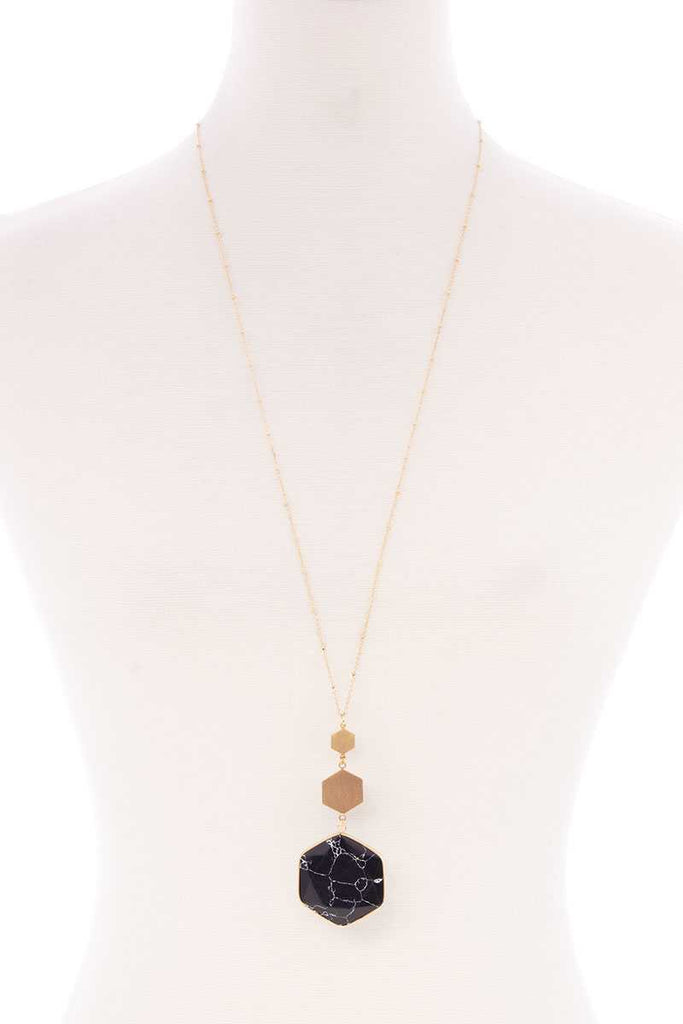 Marbling Natural Stone Pendant Long Necklace - Deals Kiosk