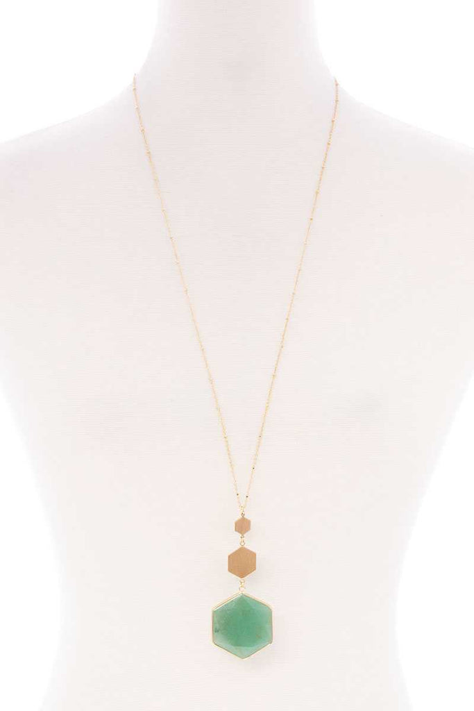 Marbling Natural Stone Pendant Long Necklace - Deals Kiosk