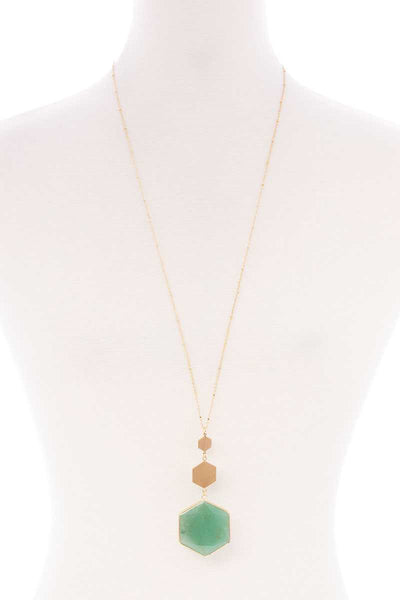 Marbling Natural Stone Pendant Long Necklace - Deals Kiosk