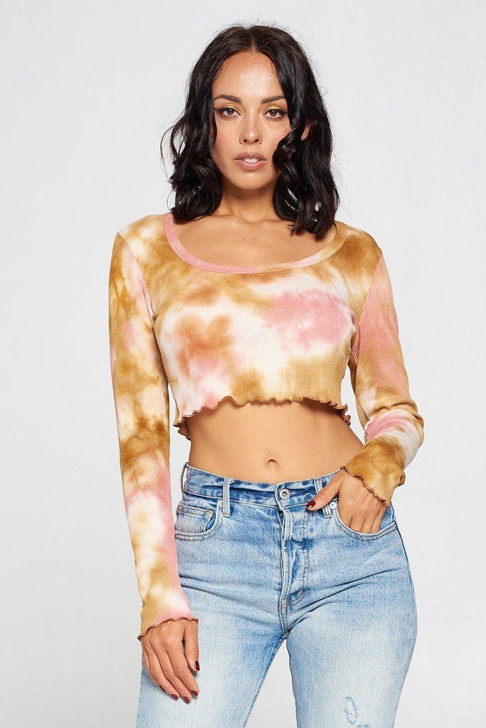 Long Sleeve Tie Dye Crop Top - Deals Kiosk