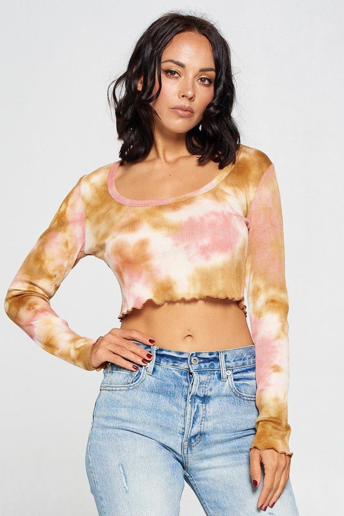 Long Sleeve Tie Dye Crop Top - Deals Kiosk