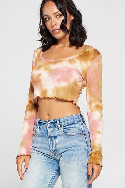 Long Sleeve Tie Dye Crop Top - Deals Kiosk