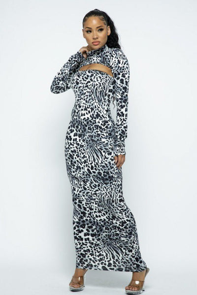 Mock Neck Long Sleeve Thumb In Top With Tube Top Long Dress Set - Deals Kiosk