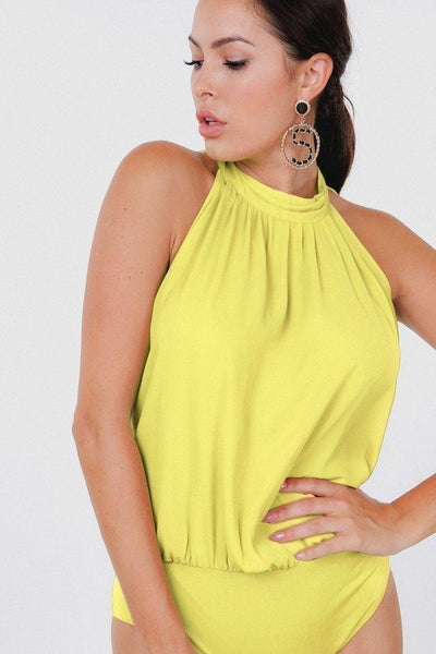 Drape Back Halter Neck Sleeveless Sheer Bodysuit - Deals Kiosk