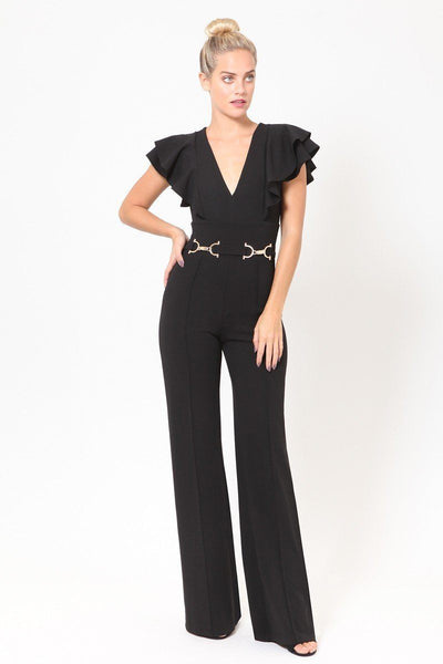 Layered Ruffle Shoulder Jumpsuit W/ Buckle Detail - Deals Kiosk