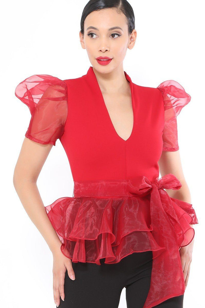 Organza Puff Short Sleeve Fashion Top - Deals Kiosk