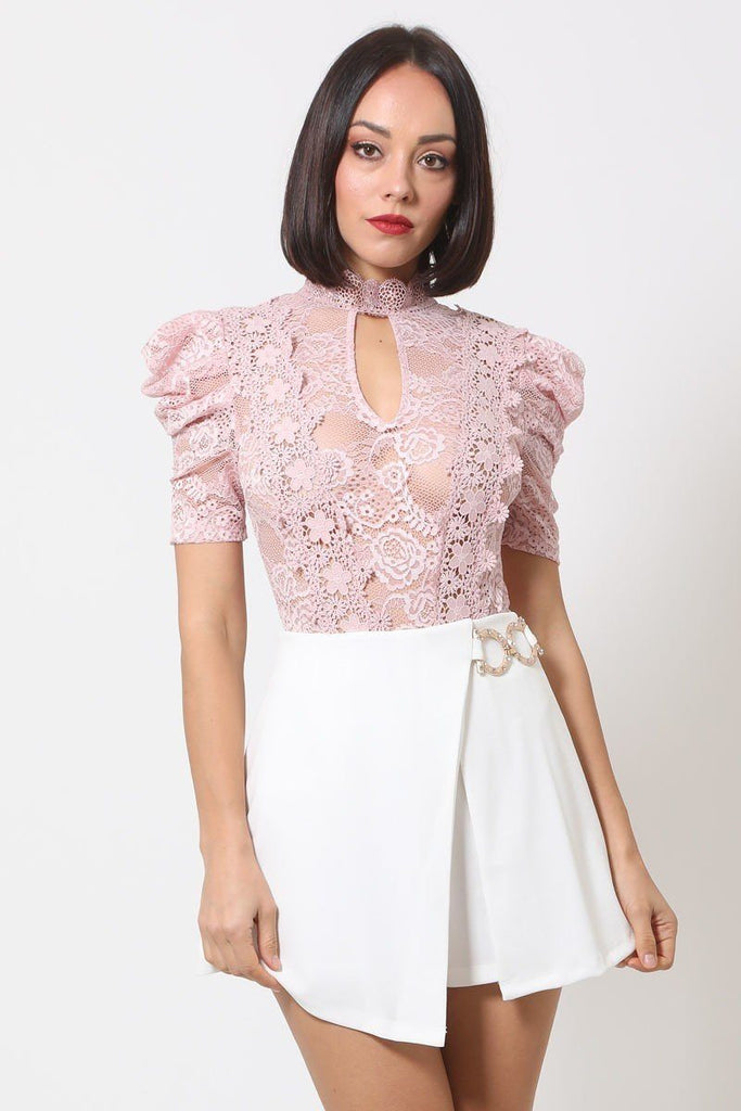 Lace Bodysuit W/front Key Hole Opening Details - Deals Kiosk