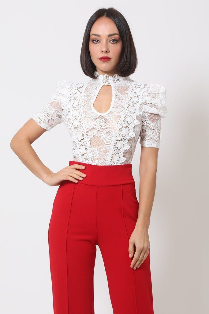 Lace Bodysuit W/front Key Hole Opening Details - Deals Kiosk