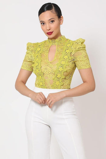 Lace Bodysuit W/front Key Hole Opening Details - Deals Kiosk