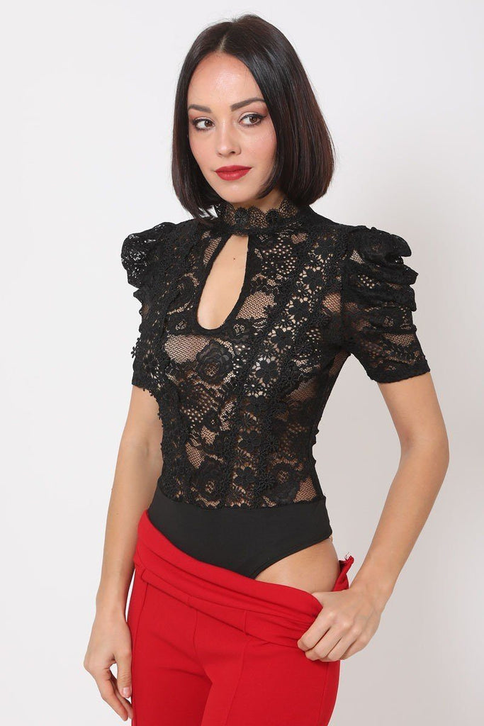 Lace Bodysuit W/front Key Hole Opening Details - Deals Kiosk