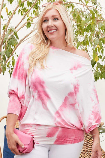 Boat Neck Long Bubble Sleeve Tie-dye Print Knit Top - Deals Kiosk
