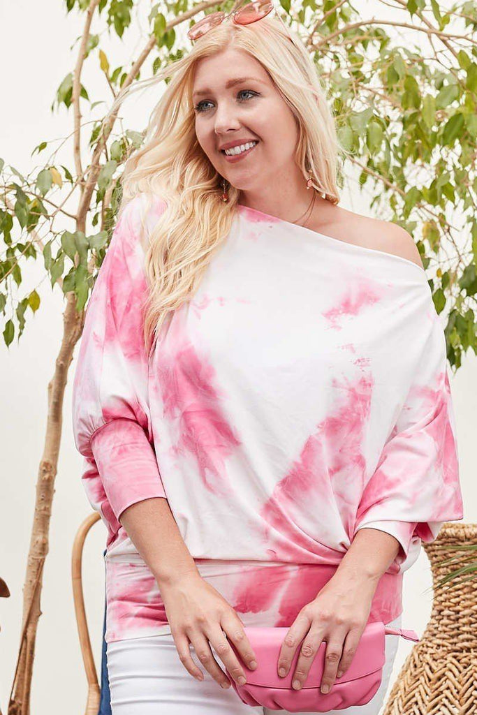 Boat Neck Long Bubble Sleeve Tie-dye Print Knit Top - Deals Kiosk