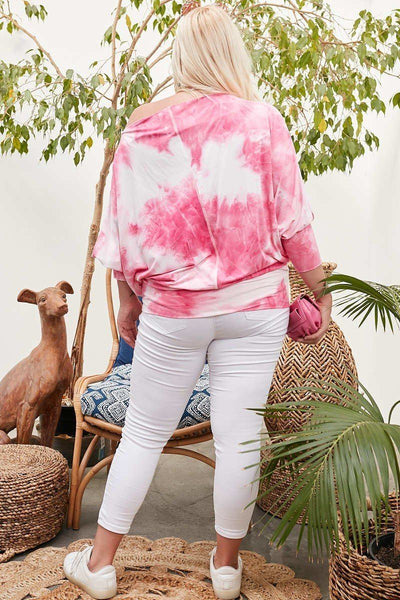 Boat Neck Long Bubble Sleeve Tie-dye Print Knit Top - Deals Kiosk