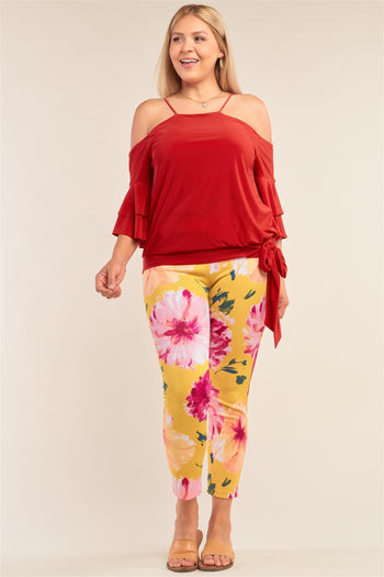 Plus Size Red Sleeveless Off-the-shoulder Layered Angel Sleeve Self-tie Hem Top - Deals Kiosk