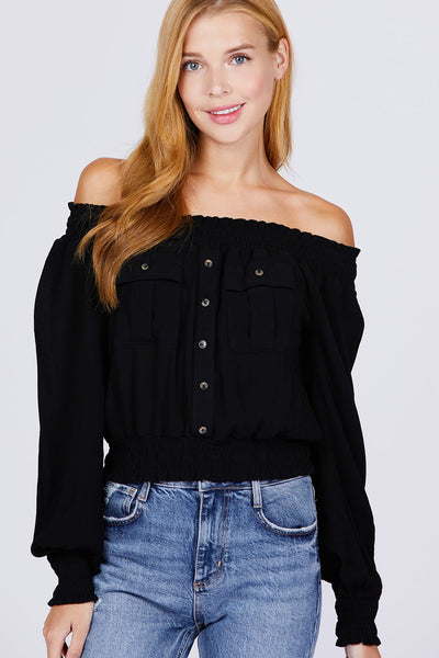Front Pocket Off Shoulder Top - Deals Kiosk