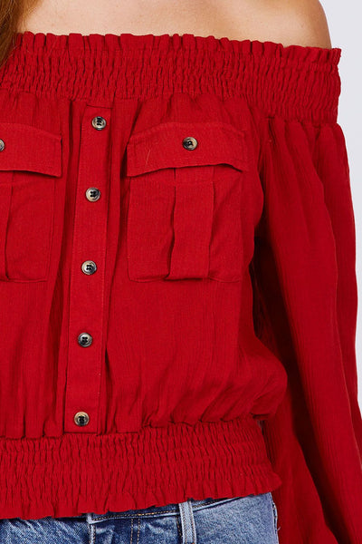 Front Pocket Off Shoulder Top - Deals Kiosk