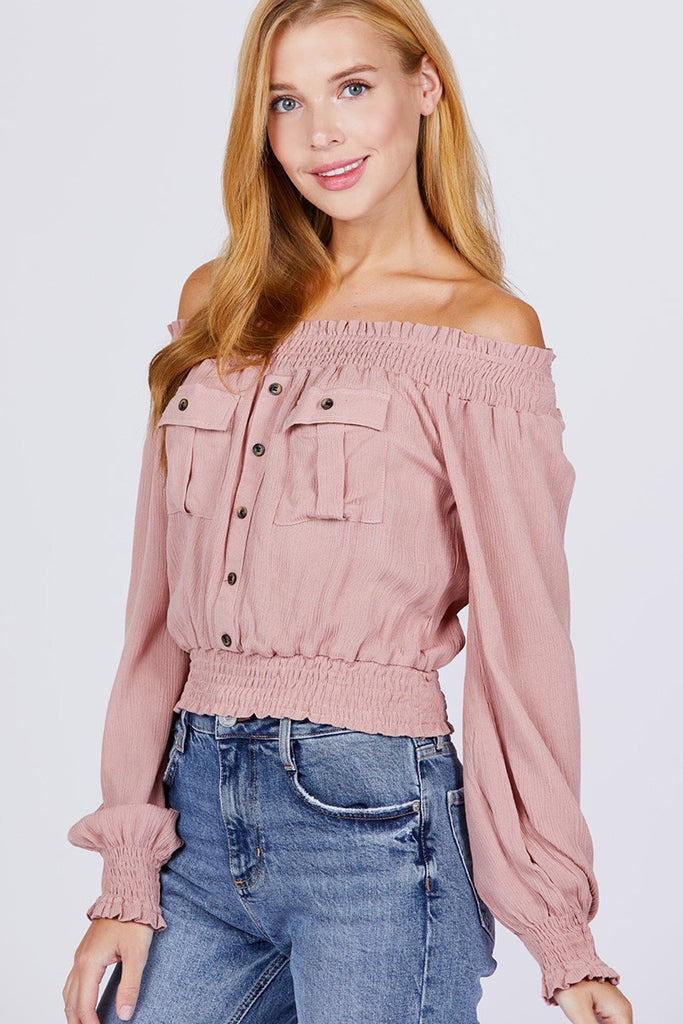Front Pocket Off Shoulder Top - Deals Kiosk