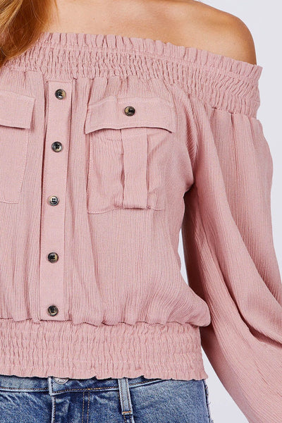 Front Pocket Off Shoulder Top - Deals Kiosk