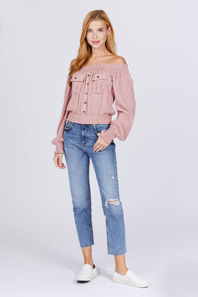 Front Pocket Off Shoulder Top - Deals Kiosk