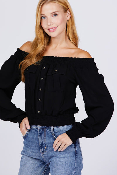 Front Pocket Off Shoulder Top - Deals Kiosk