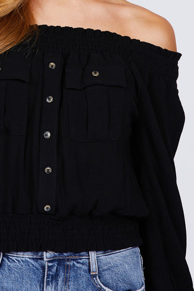 Front Pocket Off Shoulder Top - Deals Kiosk