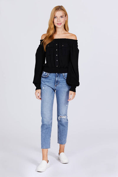 Front Pocket Off Shoulder Top - Deals Kiosk