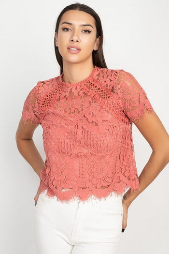 Eyelash Trim Sheer Floral Lace Top - Deals Kiosk