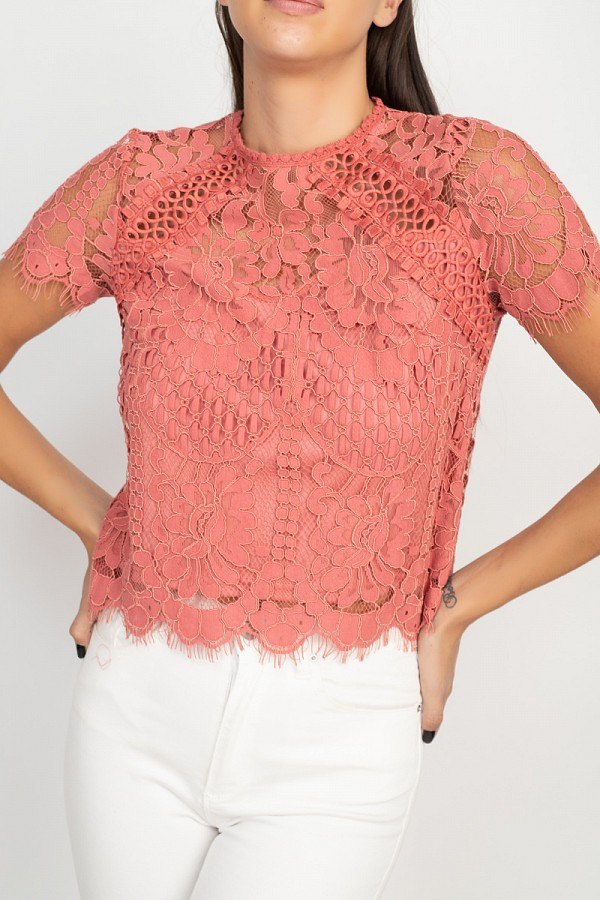 Eyelash Trim Sheer Floral Lace Top - Deals Kiosk