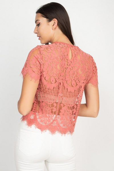 Eyelash Trim Sheer Floral Lace Top - Deals Kiosk