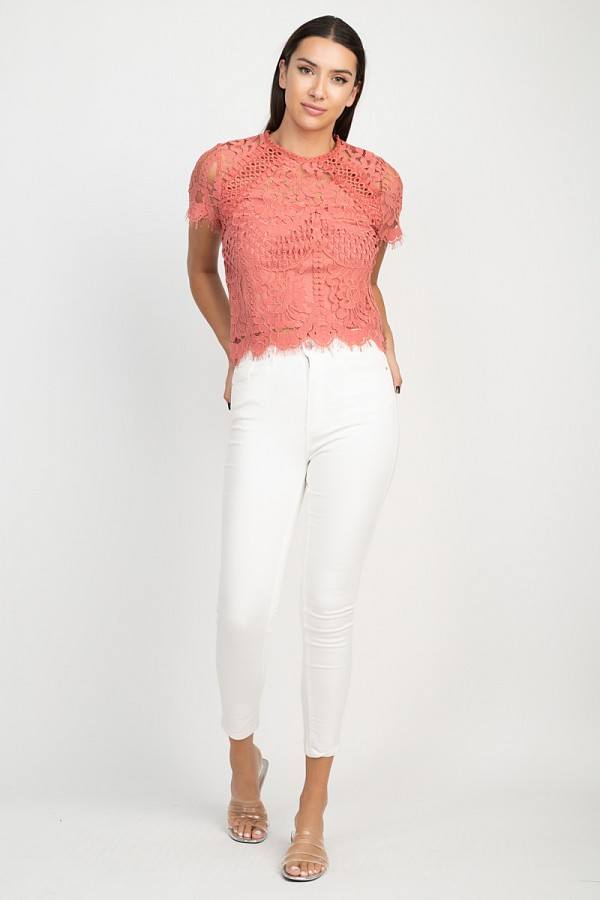 Eyelash Trim Sheer Floral Lace Top - Deals Kiosk