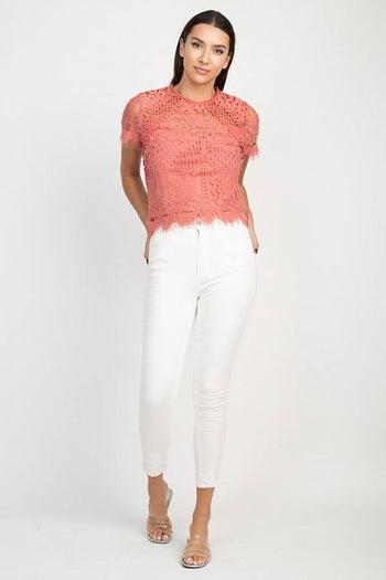 Eyelash Trim Sheer Floral Lace Top - Deals Kiosk