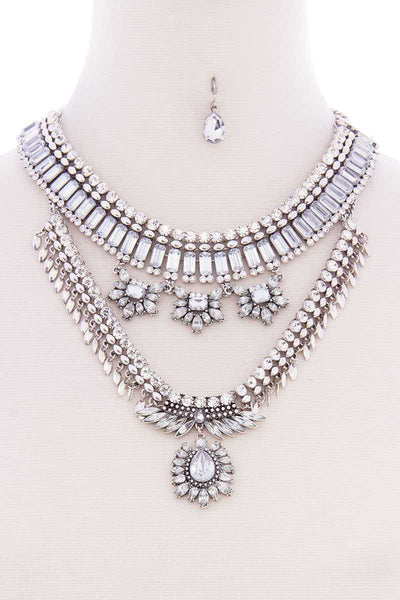 Chunky Antique Stone Boho Bohemian Statement Necklace Earring Set - Deals Kiosk