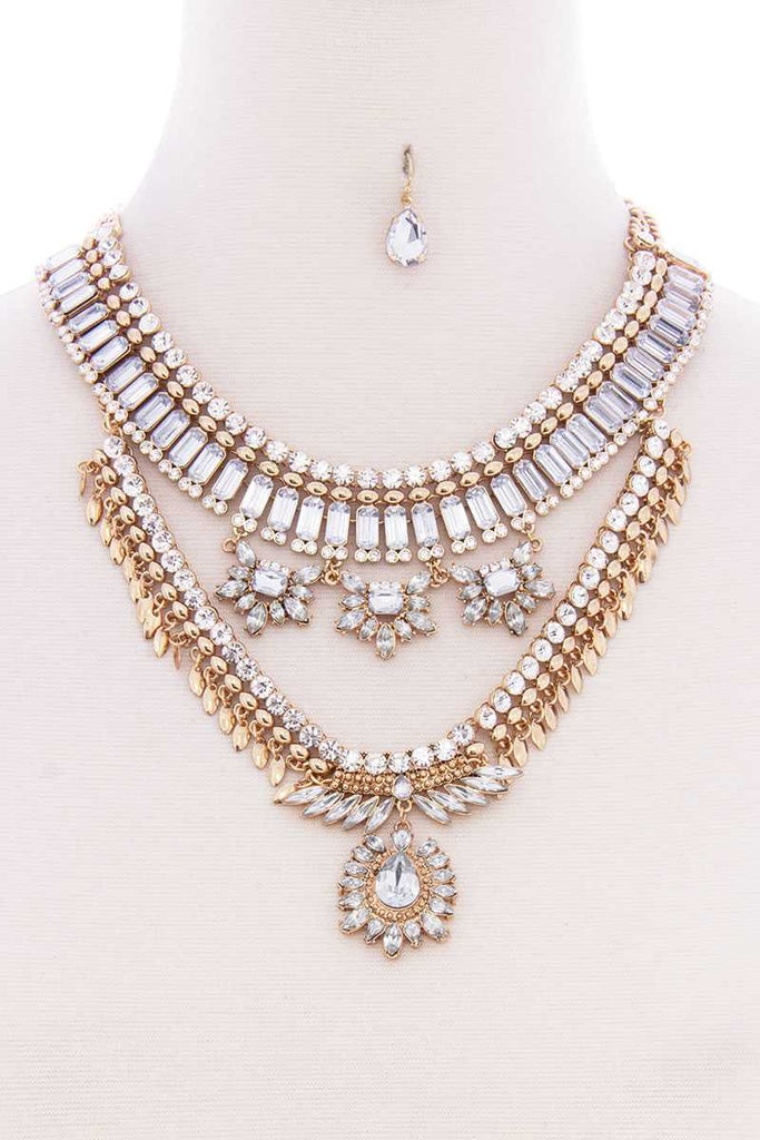 Chunky Antique Stone Boho Bohemian Statement Necklace Earring Set - Deals Kiosk